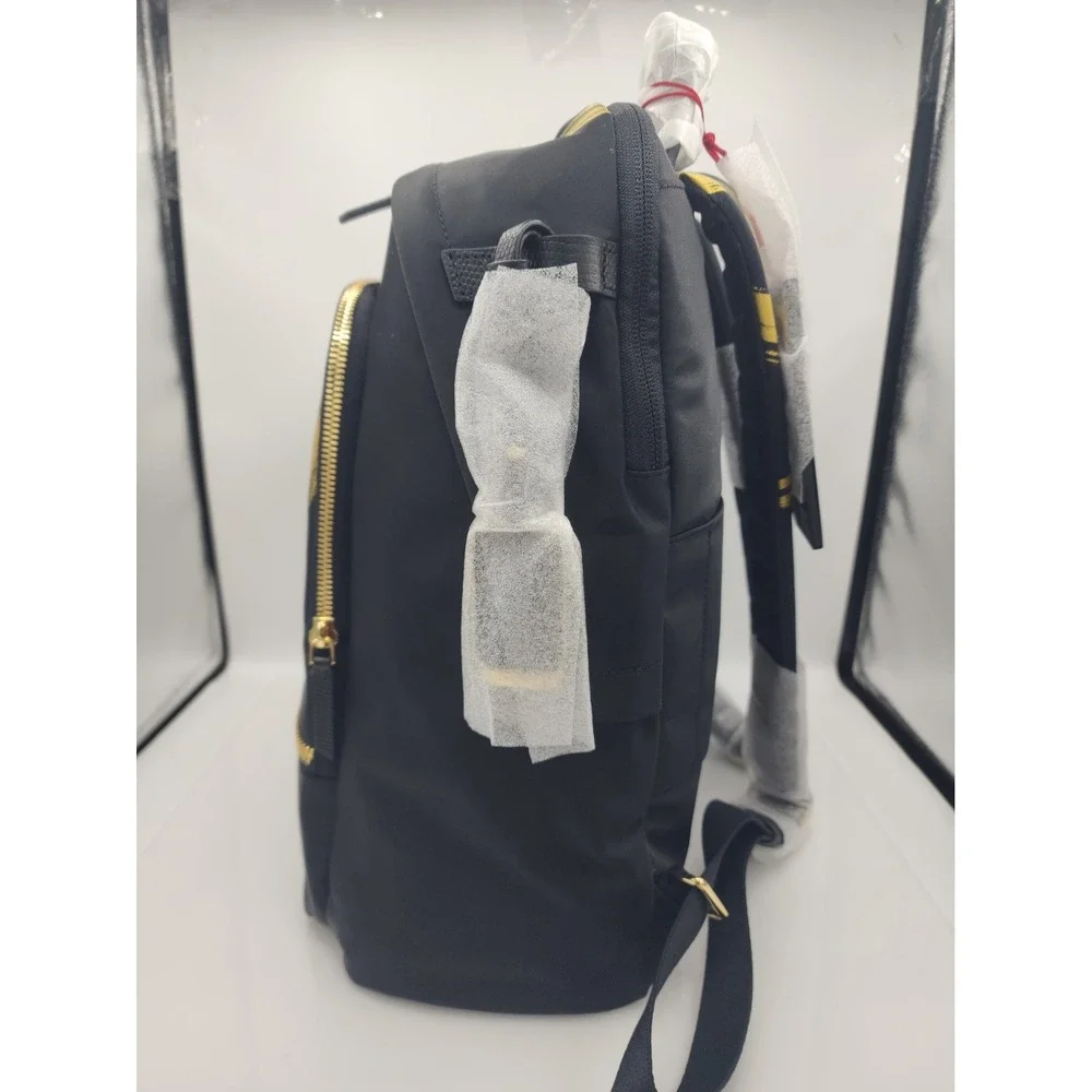 NWT Tumi Blk Voyageur Halsey 14.5 in Gold Sroke Backpack Carry On Laptop Travel